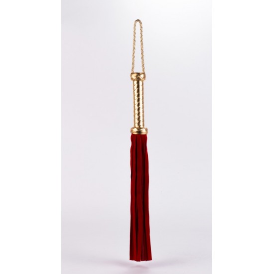 Flogger with Metallic Leather Handle and Suede Leather Tails Red 18