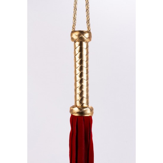 Flogger with Metallic Leather Handle and Suede Leather Tails Red 18