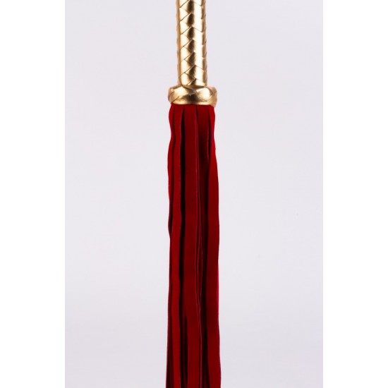 Flogger with Metallic Leather Handle and Suede Leather Tails Red 18