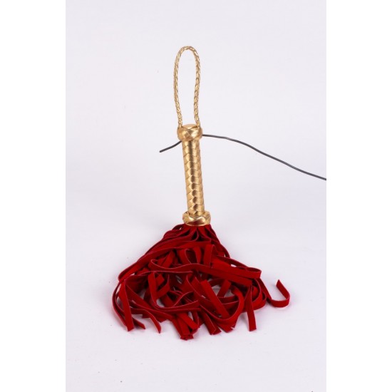 Flogger with Metallic Leather Handle and Suede Leather Tails Red 18
