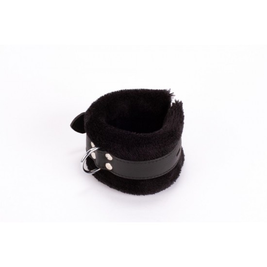 Handcuff Design Made in Calf Softy Leather and Puffed Fur Black