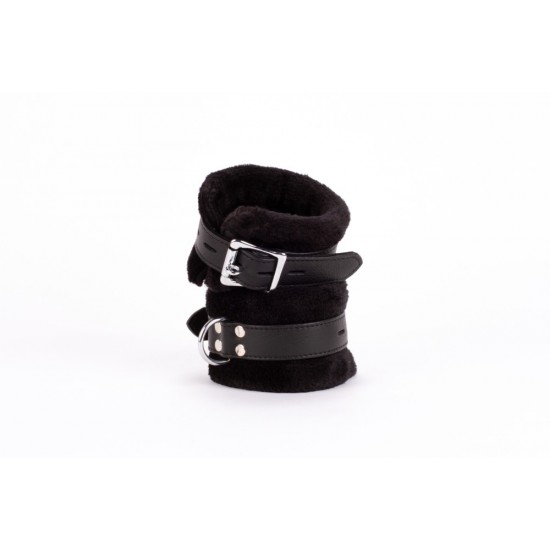Handcuff Design Made in Calf Softy Leather and Puffed Fur Black