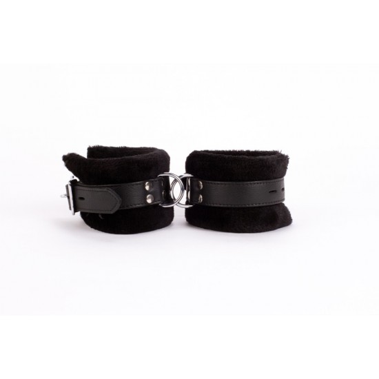 Handcuff Design Made in Calf Softy Leather and Puffed Fur Black