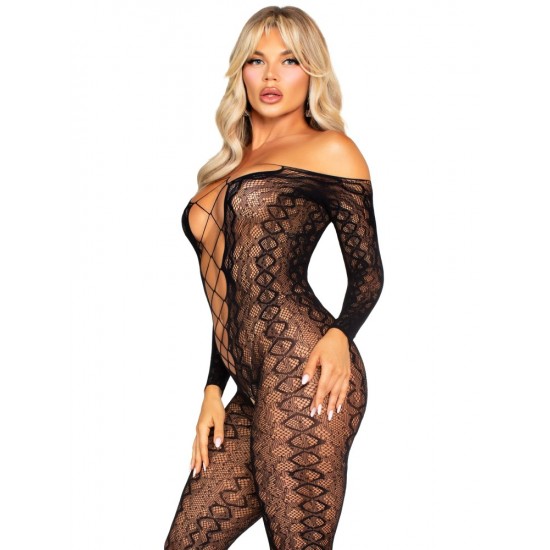 Crotchless, Footless Lingerie Bodystocking - Black O/S