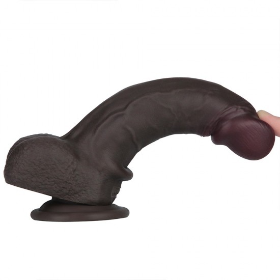 8'' Sliding Skin Pro II Dual Layer Silicone Dong (Black)
