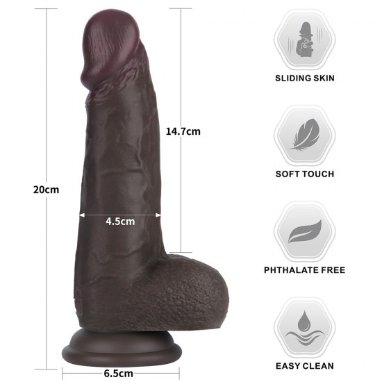 8'' Sliding Skin Pro II Dual Layer Silicone Dong (Black)