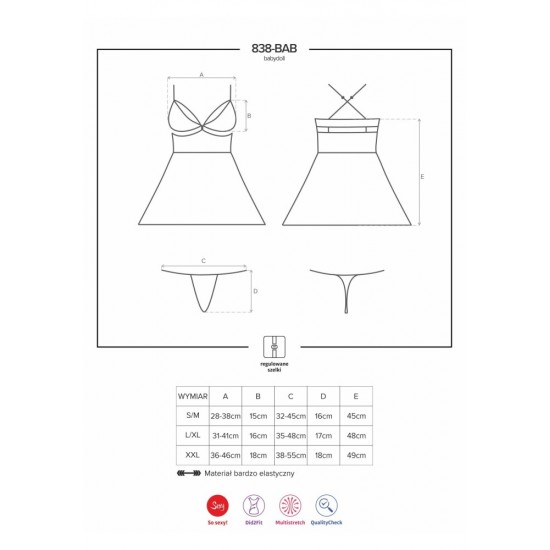 838-BAB-3 babydoll & thong red S/M