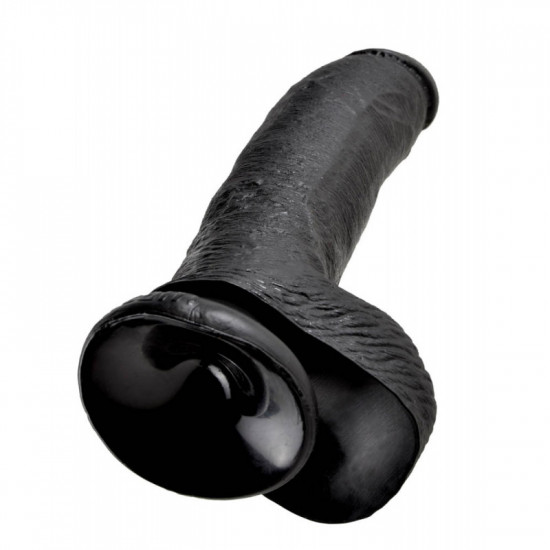 King Cock 9" élethű herés dildó - fekete