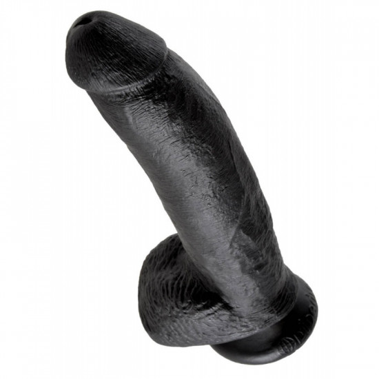 King Cock 9" élethű herés dildó - fekete